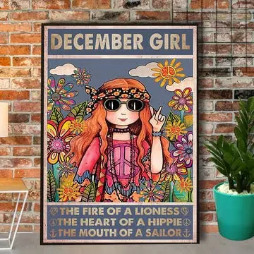 Metal Signs Hippie December Girl The Fire Of A Lioness The He Of A Hippie The Mouth Of A Sailor Signs Vintage Aluminum Sign for