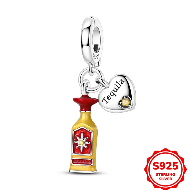

Original 925 Sterling Silver Tequila Wine Pendant Charms Beads Fit DIY Bracelet Necklace Engagement Birthday Jewelry Gift