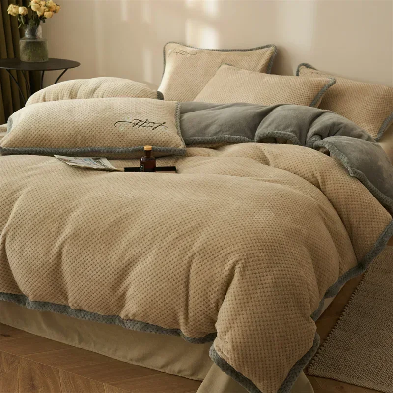 

Cashmere Fleece Jacquard Duvet Cover 220x240cm Couple Child Quilt Cover Winter Warm Luxury Double Bed Bedding Sets Bed Linen