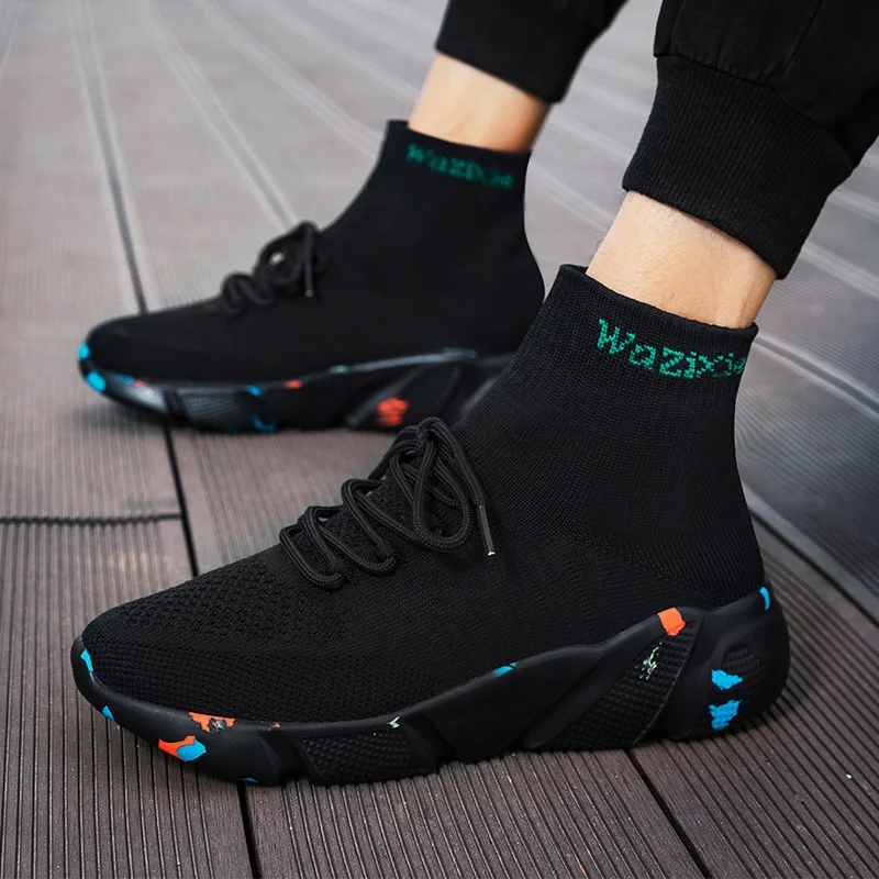 

New Black Socks Sneakers Couples Breathable Knit High Top Socks Shoes Men's Running Shoes Light Platform Casual Trainers Women