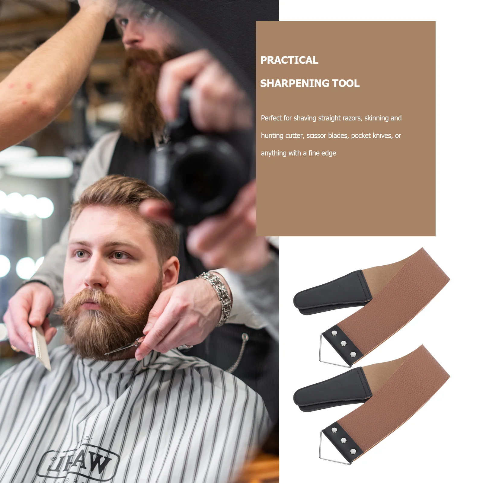 

2Pcs Razor Strop Dual-Sided Sharpening Strap for Home Barber Shop Manual Razor Sharpening Tool Smooth Shaving Strap