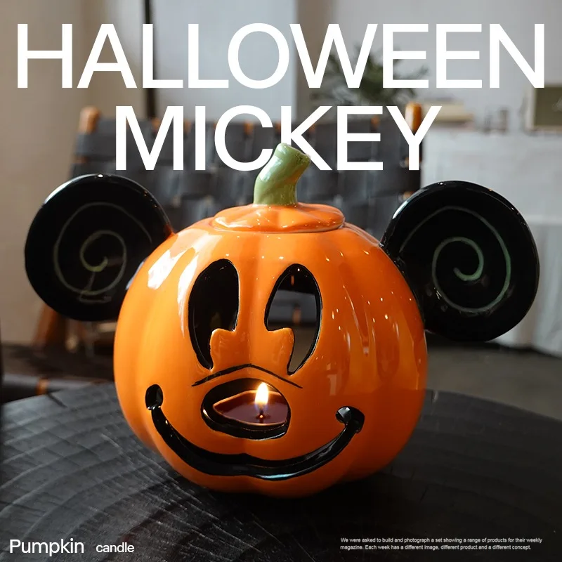 Disney Mickey Mouse Figure Halloween Pumpkin Luminated Mickey Figurines Collection Model Statue Dolls Party Decor Ceramic Gift