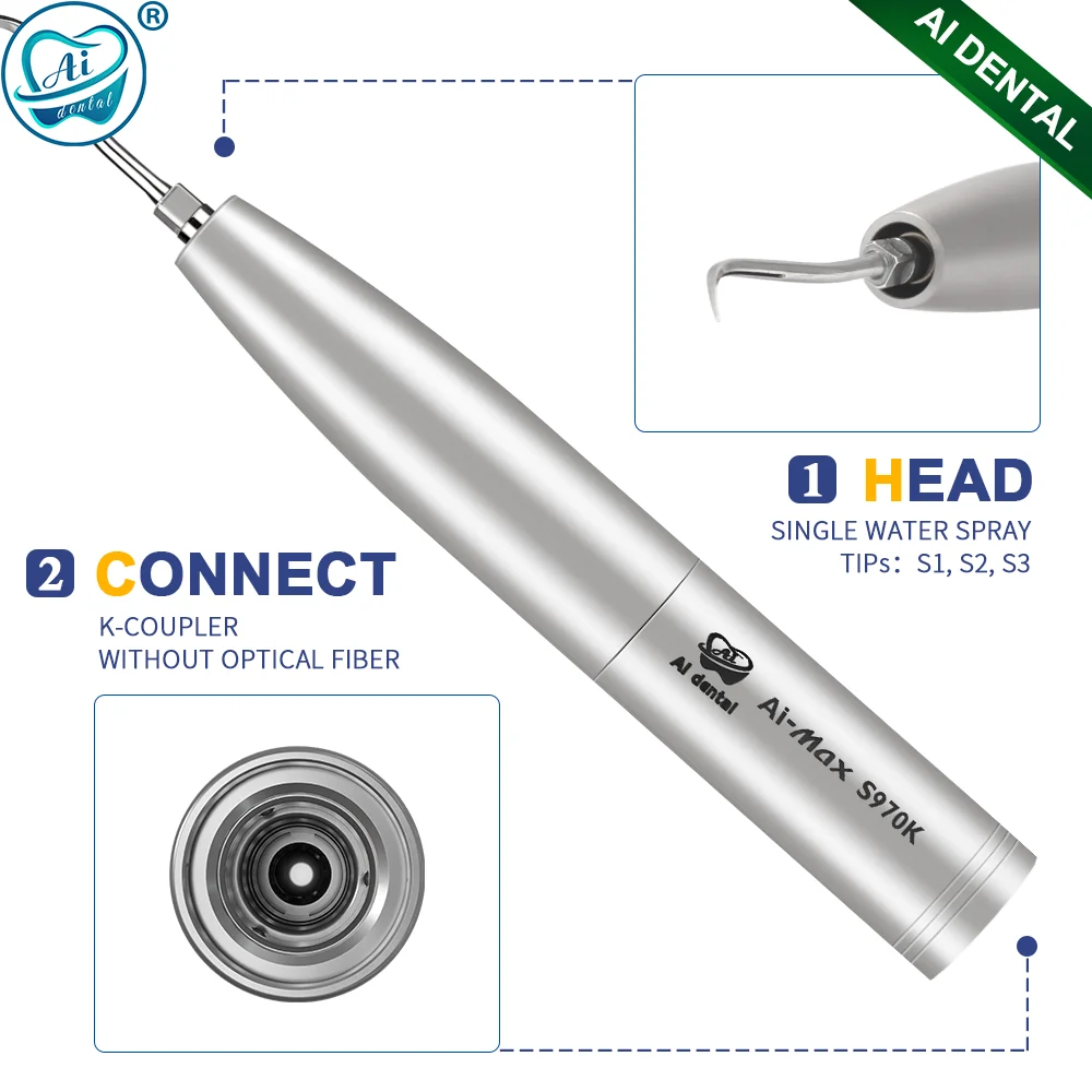 AI-S970K S1/S2/S3 tips dental materials stainless steel air scaler single water spray ultra sonic piezo handpiece