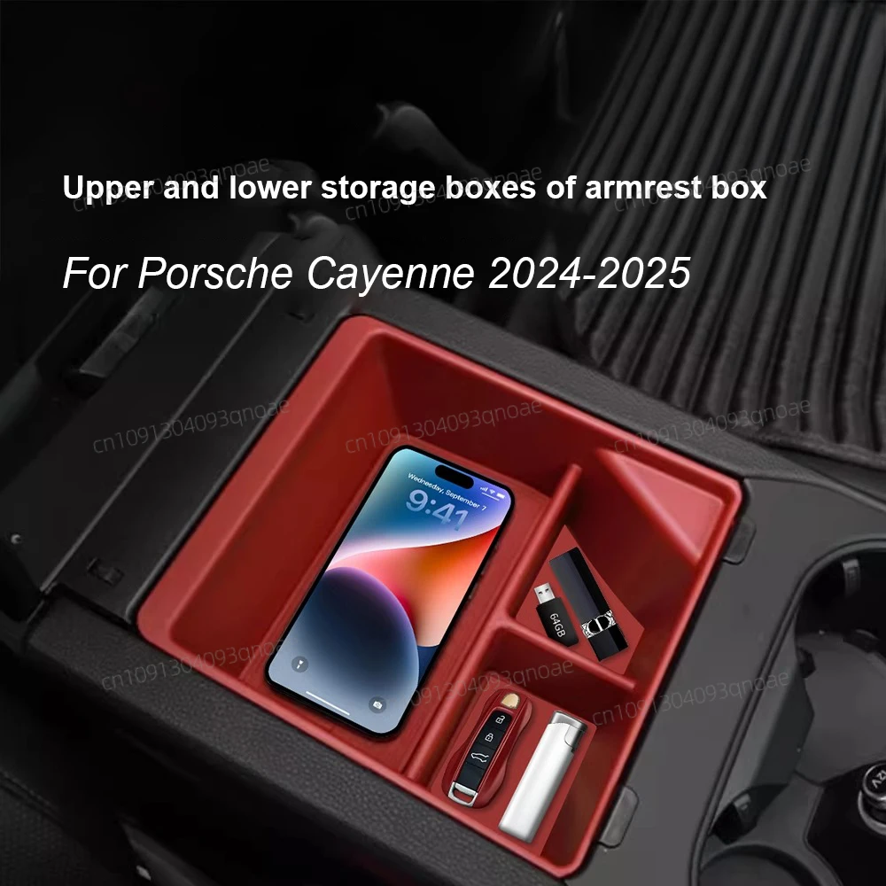 

For Cayenne 2024 2025 Car Center Console Upper Lower Storage Box Tray Central Armrest Organizer Case Interior Accessory