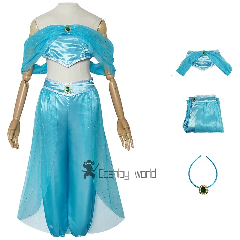 Costume da principessa Jasmine per ragazze in stile arabo, per bambini, Jasmine, cosplay, lampada magica, storia, gioco di ruolo, abbigliamento da spettacolo, set di abiti da festa