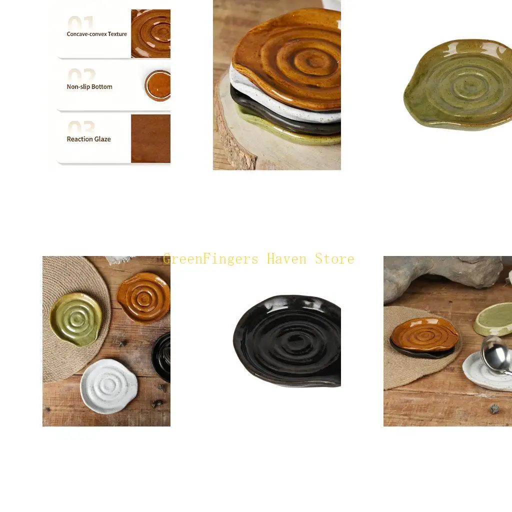F68D Ceramic Cooking Utensil Rest Spoon Holder for Kitchen Counter Sauce Serving Dish