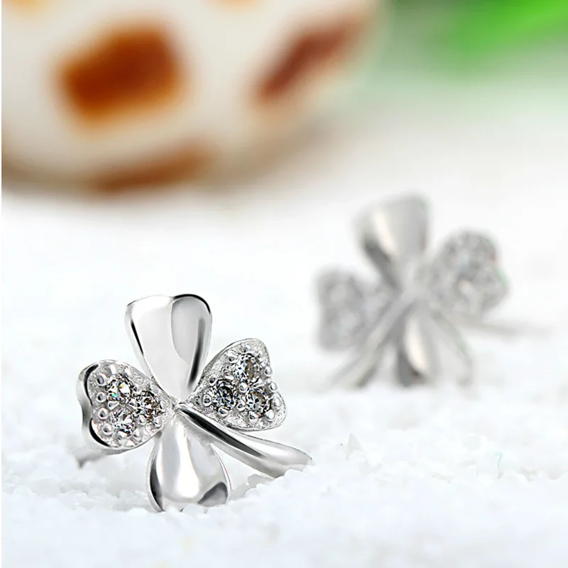 Brincos requintados trevo de quatro folhas brincos de zircão para mulheres brincos de prata brinco de cor brincos de jóias de earing brincos presente