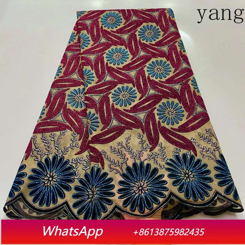 

CX flocked lace and glitter fabric stitched banquet dress fabric material