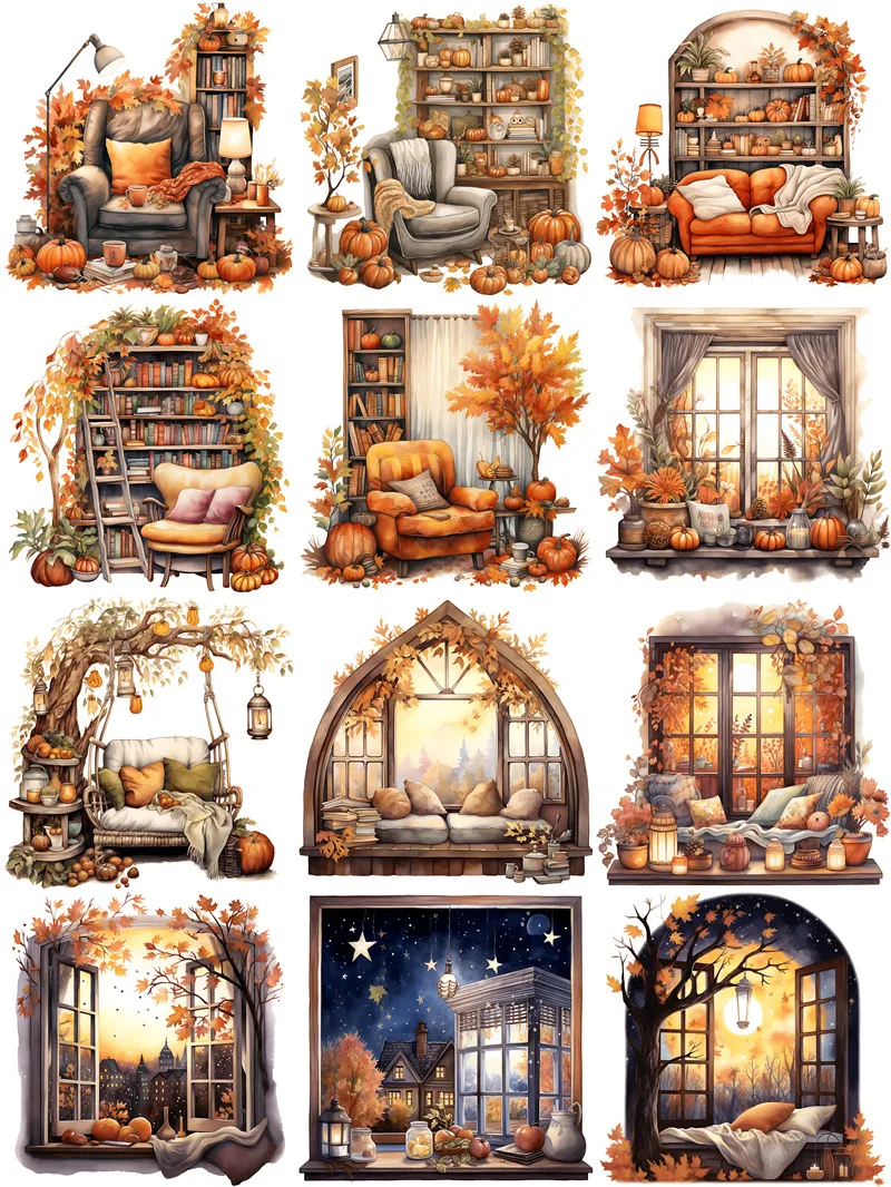 12 unids/pack pegatina de tiempo de otoño DIY artesanía álbum de recortes diario basura pegatinas decorativas