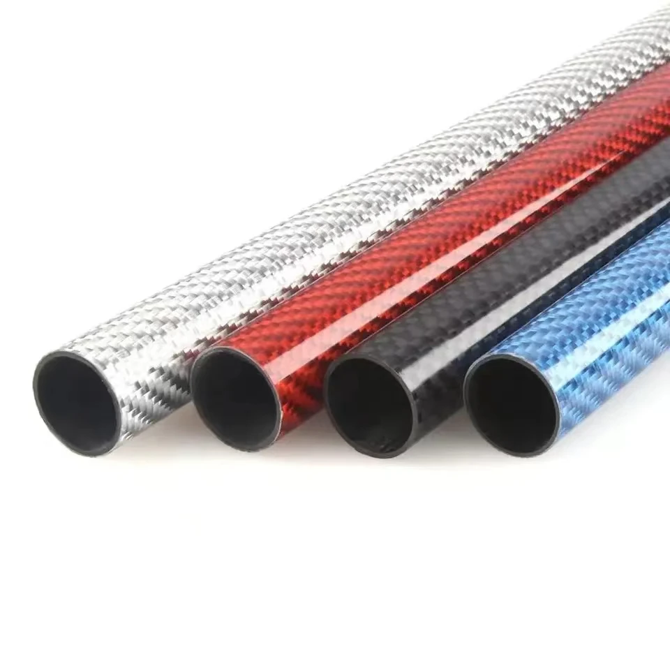 3K Color Carbon Fiber Tube 2PCS Length 500MM Outer 7mm 9mm 11mm 13mm 15mm Wall Thickness:1mm Red Purple Green Blue Yellow Silver