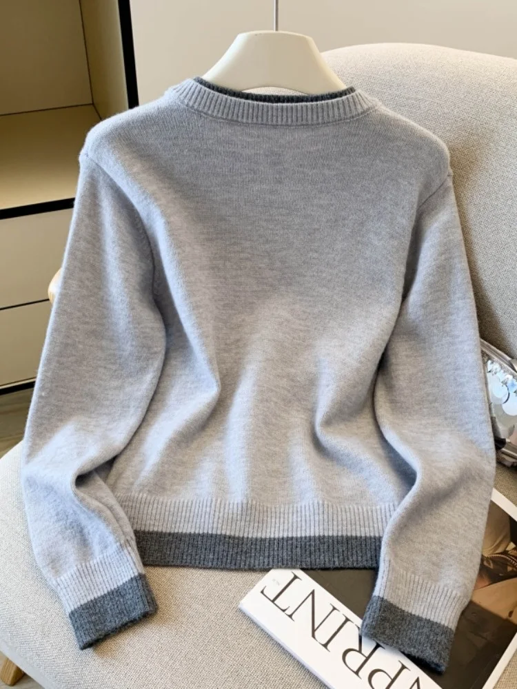 เสื้อคาร์ดิแกนถักทรงหลวมแบบเปิดด้านหน้าสำหรับผู้หญิง ฤดูใบไม้ร่วง ฤดูหนาว ดีไซน์ใหม่ สไตล์เกาหลี สีสันโดดเด่น