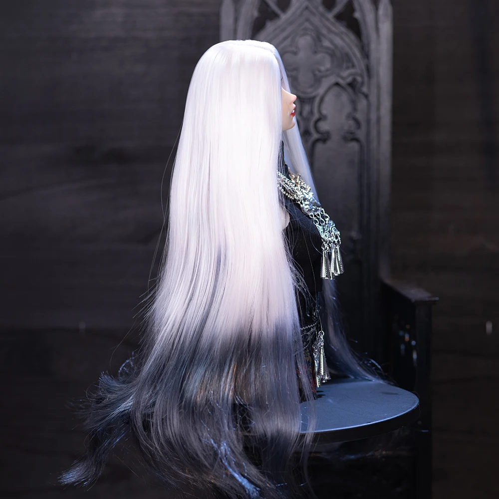 Peruca bjd 1/3 1/4 1/6, peruca de boneca bjd, cabelo longo e liso, acessórios de boneca bjd, tinta preta e branca, peruca sintética