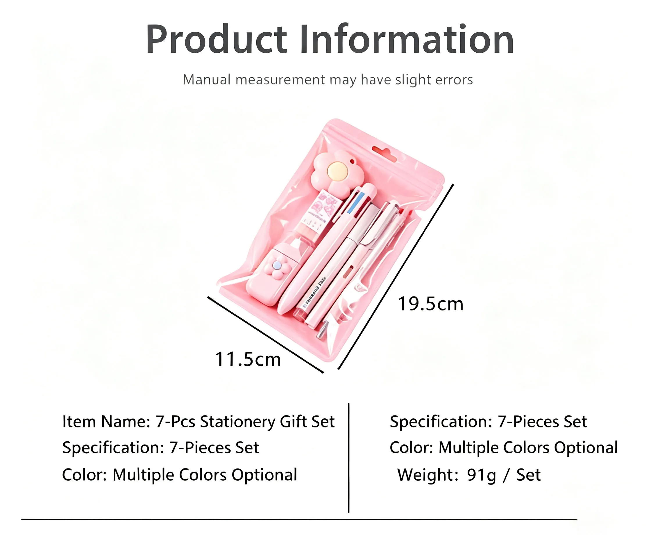 7Pcs Kawaii Stationery Set with Correction Tape Multi‑Color Pen Mechanical Pencil Cute Flower School Supplies Kit Birthday Gift