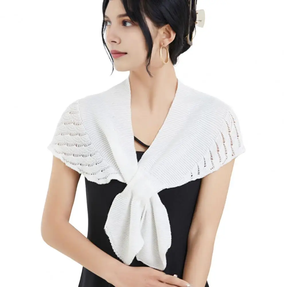 Women Shawl Hollow Knitting Comfortable Warm Shawl Solid Color Lace-up Lightweight Shoulder Wrap Costume Accessories