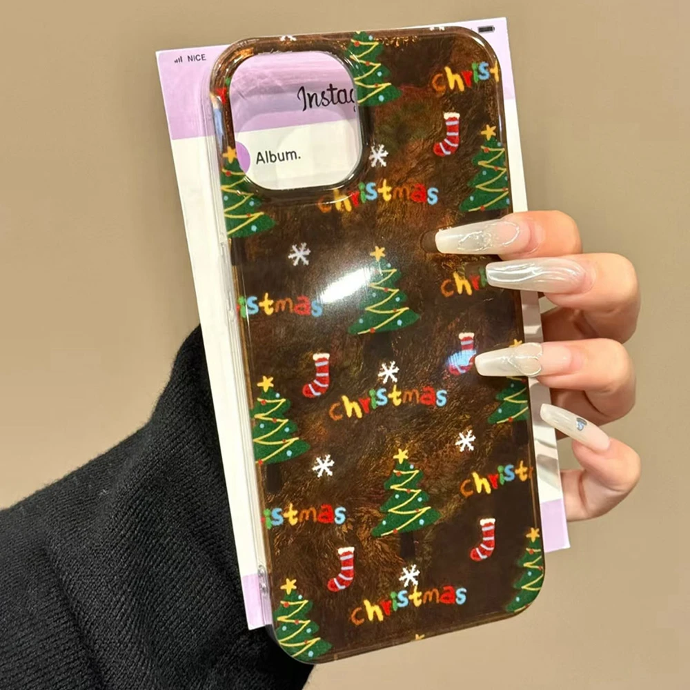 Weihnachten Weihnachtsbaum Muster Frauen Handyhülle für iPhone 16 16e 15 14 13 12 Pro Max 7 8 Plus X XS XR SE 2022 2020 Mädchen TPU Cover