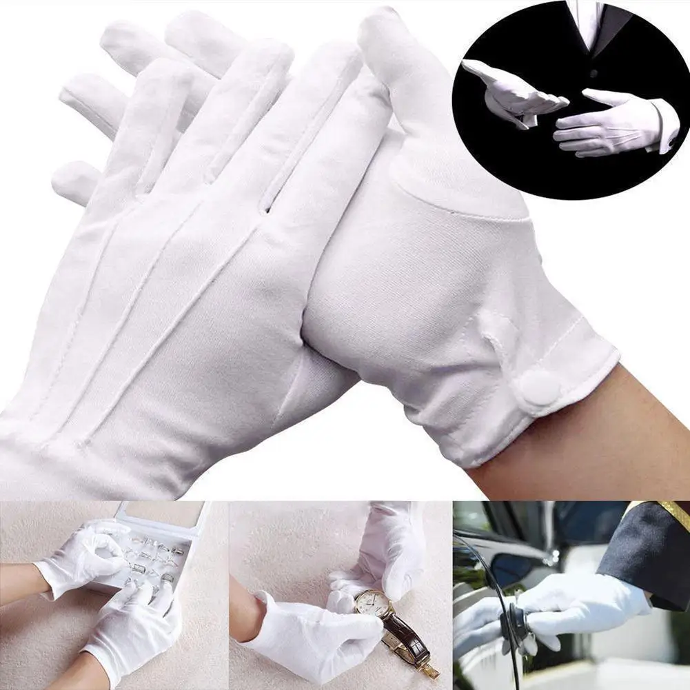 1/5/12 Pairs Adult White Formal Gloves Three-strength White Labor Gloves Tuxedo Guard Waiters Uniform Dress Butler Inspection