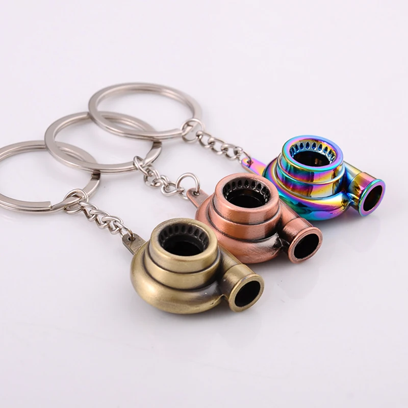 Mini Turbo Turbocharger Keychain Spinning Turbine Key Chain Ring Keyring