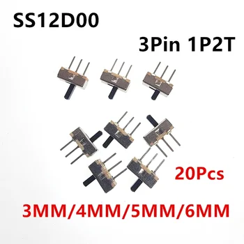 20 Stuks Ss12d00 3pin 1P 2T Interruptor Aan-Uit Mini Schuifschakelaar 2 Positie Hoge Kwaliteit Tuimelschakelaar Handvat Lengte: 3Mm/4Mm/5Mm/6Mm