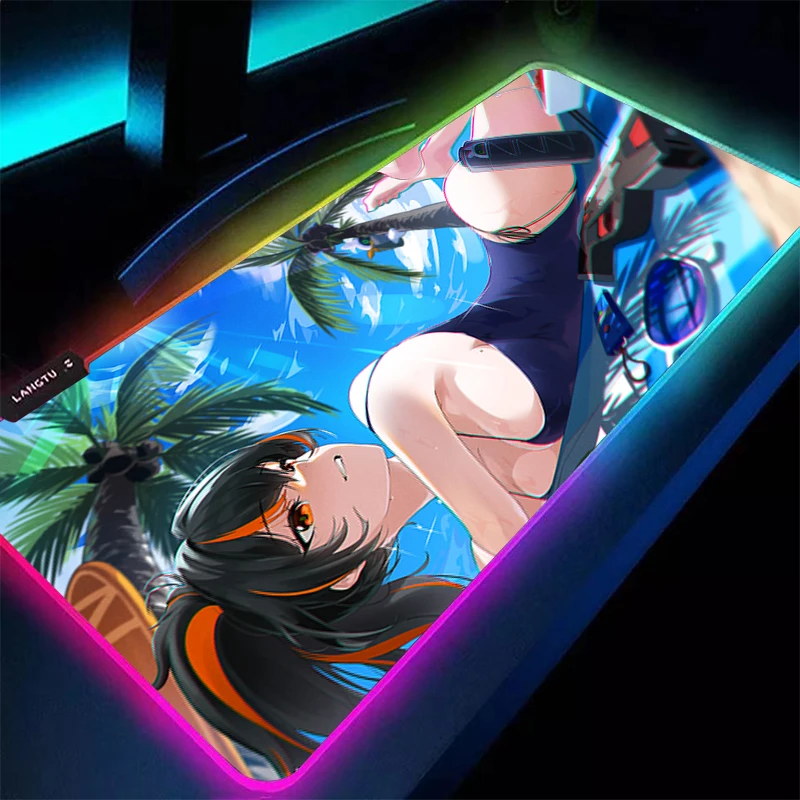 

LED Mouse Pad Gamer Computer Kawaii Desk Mat Modern Zenless Zone Zero Table Keyboard Pad RGB Laptop Zhu Yuan Gaming ZZZ Mousepad