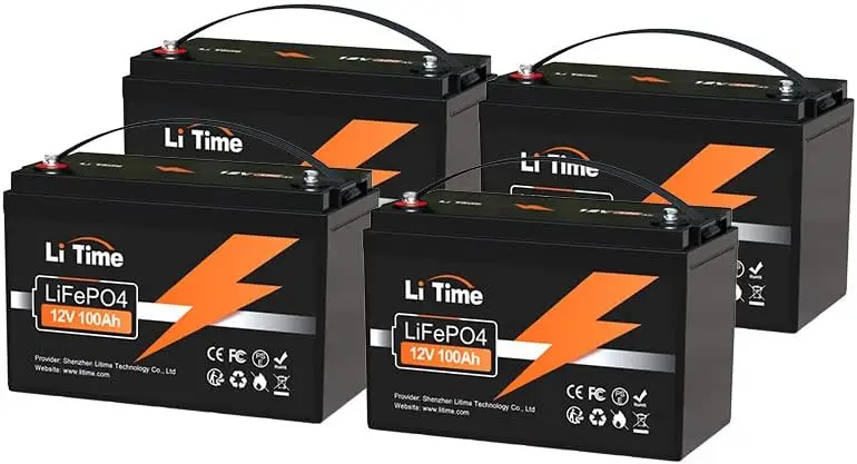 12V 100Ah（4 Packs）Lithium LiFePO4 Battery Built-in 100A BMS 4000-15000 Cycles 10-year Lifetime Perfect for RV Solar