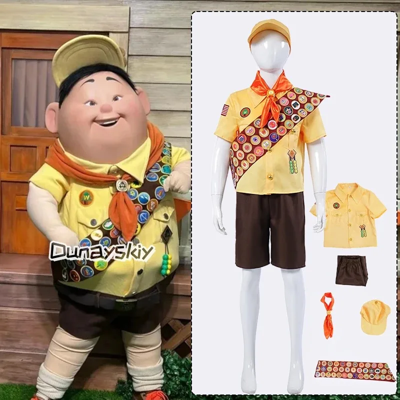 AIAI 2025 애니메이션 영화 업 Wilderness Explorer 러셀 코스프레 의상 어린이 성인 가족 유니폼 모자 액세서리 롤 플레잉 파티