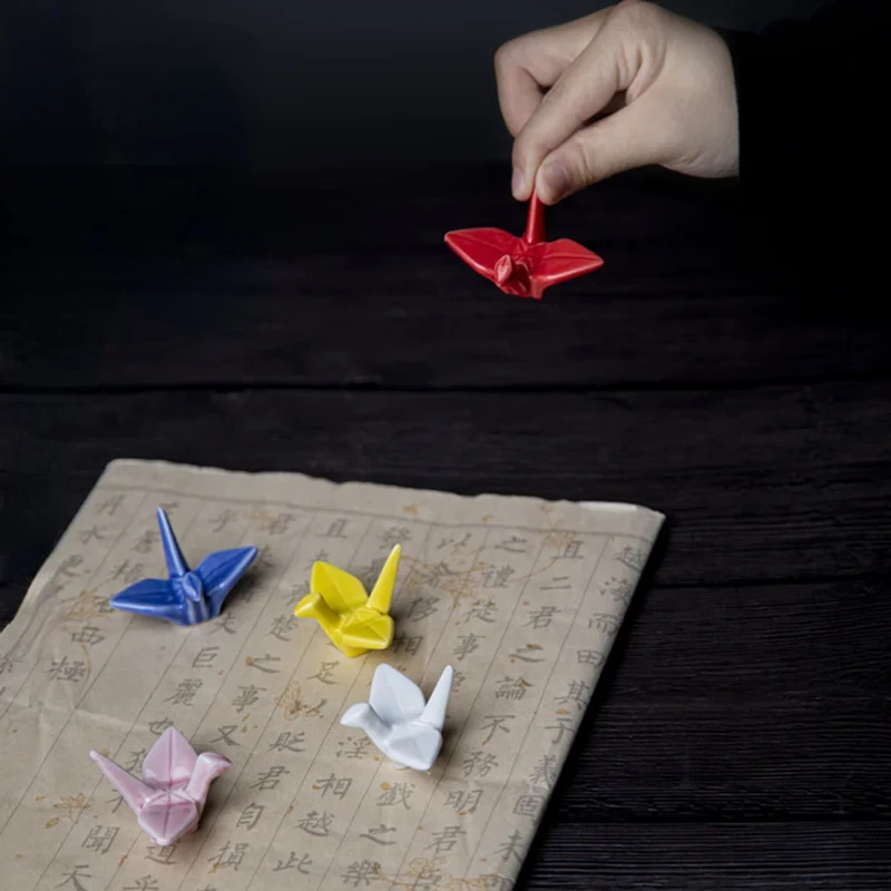 Ceramic Pen Rest Writing Brush Holder Chinese Calligraphy Paper Cranes Pen Holder for Watercolor Ink Painting Office Supplies