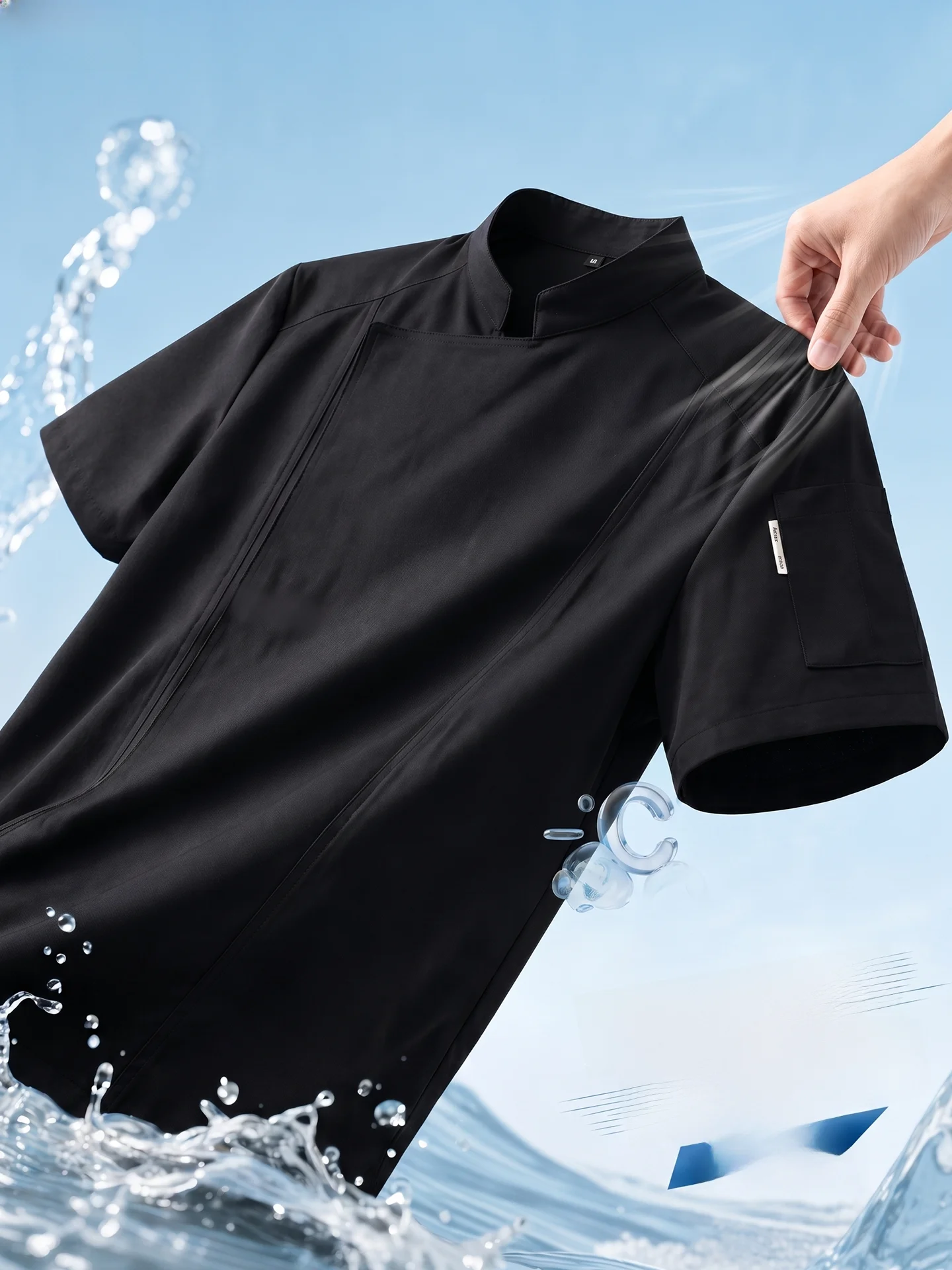 クールセンセーションシェフ作業服半袖速乾アイスシルクキッチンアパレル夏薄手通気性ダイニングレストランバックキッチンシェフ服