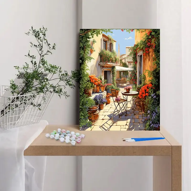 CHENISTORY Pictures By Number Garden Scenery Kits Home Decoration Painting By Number Flowers HandPainted Art Gift