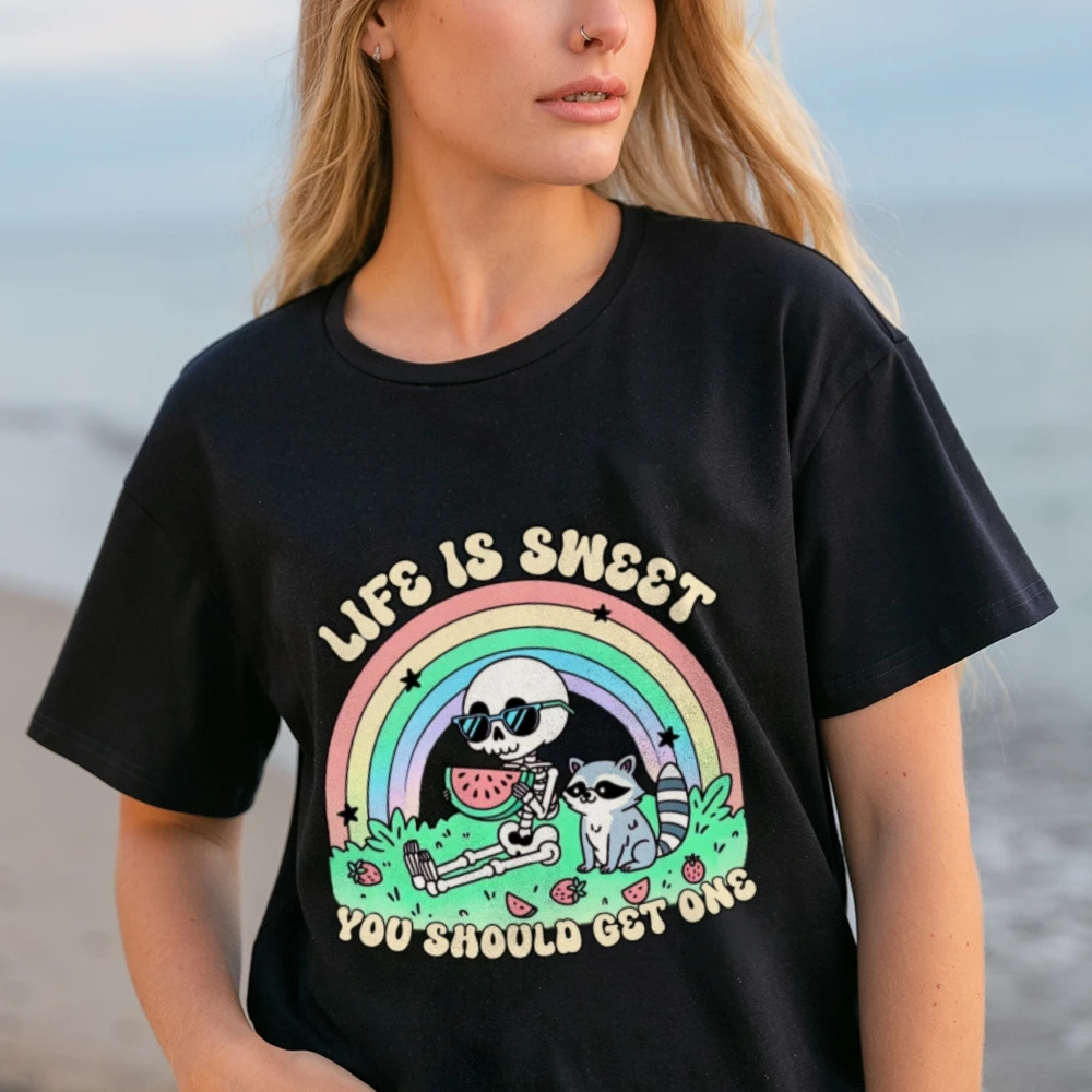 Life Is Good You Should Get One Shirt Funny Skull Cat Shirt Cute Skeleton Shirt Women Motivation Shirt