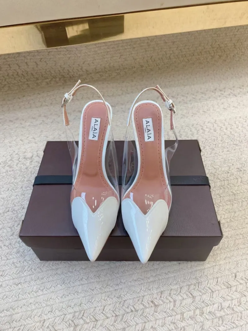 

New Simple Patent Leather Women Sandals Glossy Rear Hollow Out 6 cm High Heels Sandals Female Comfortable Commuting Shoes