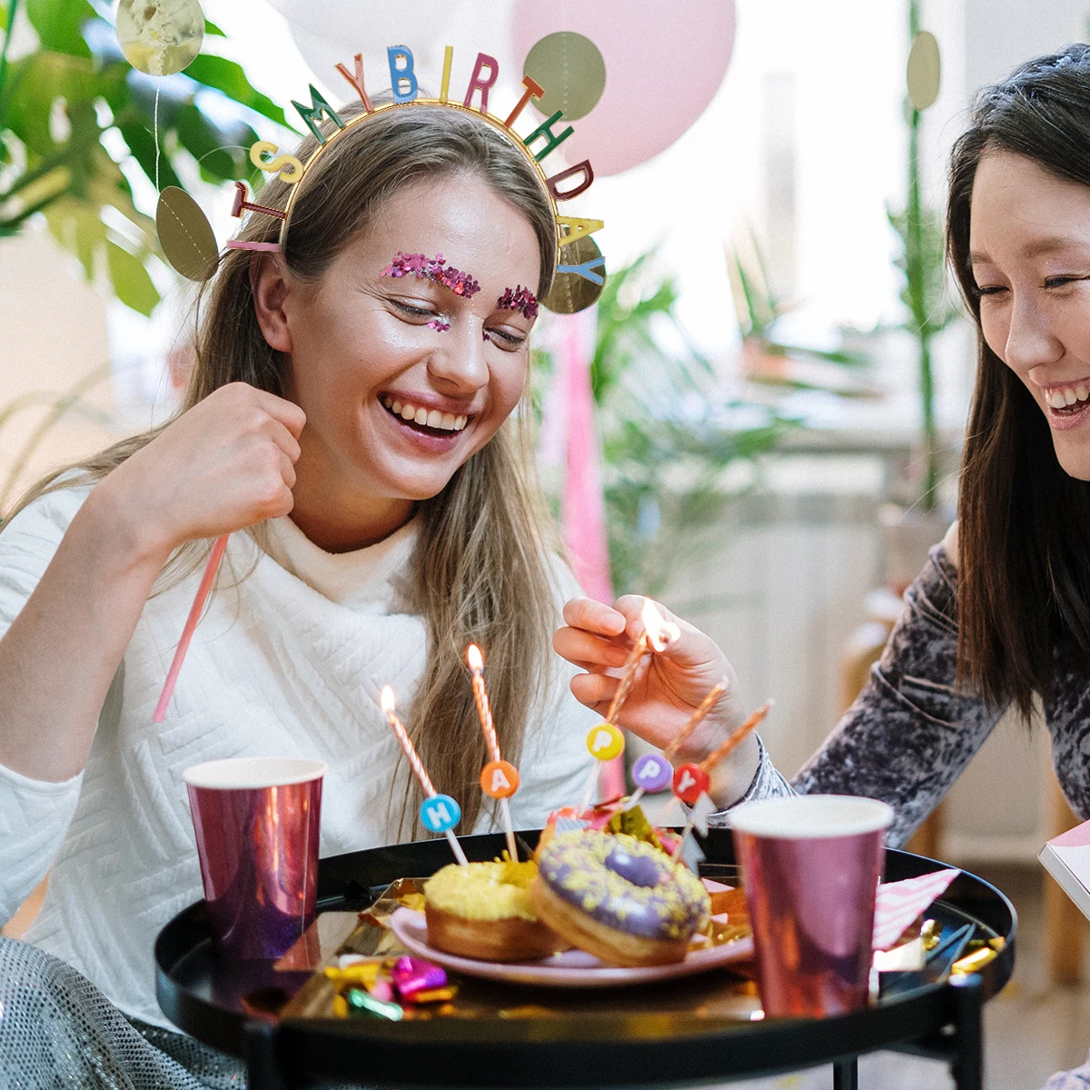 

1Pcs Birthday Hair Band Colorful Alloy Alphabet Hair Hoop Durable Party Hairband for Birthday Celebration Word