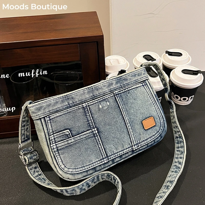 Vintage Shoulder Bags For Women Retro Denim Fabric Cross Body Messenger Bag Large Capacity Satchels 2024 Latest Trends Handbags