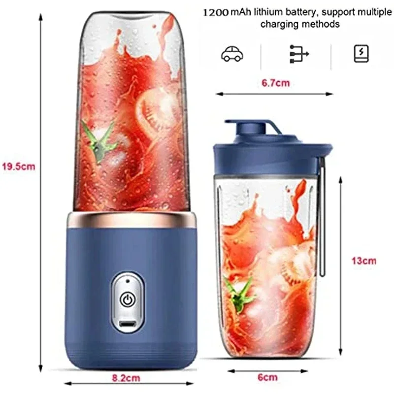 Electric Juicer 6 Blades USB Smoothie Blender Portable Wireless Mini Charging Fruit Squeezer Ice CrushCup Food Processor