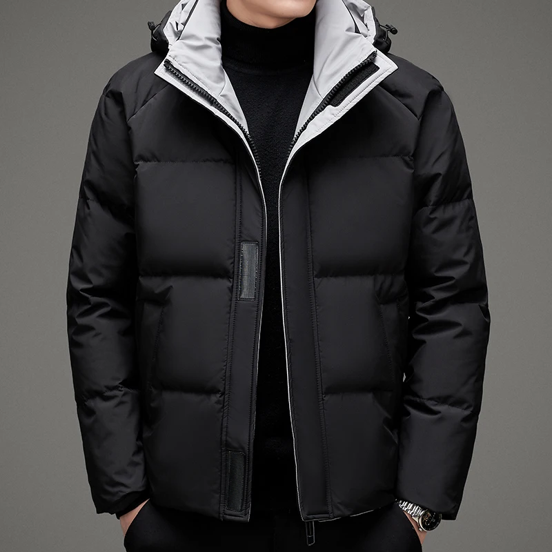 Casual 2024 Winter Men's Warm Hooded White Duck Down Jackets Windproof Solid Color Puffer Coat Outdoor Loose Thick Top Down Wear