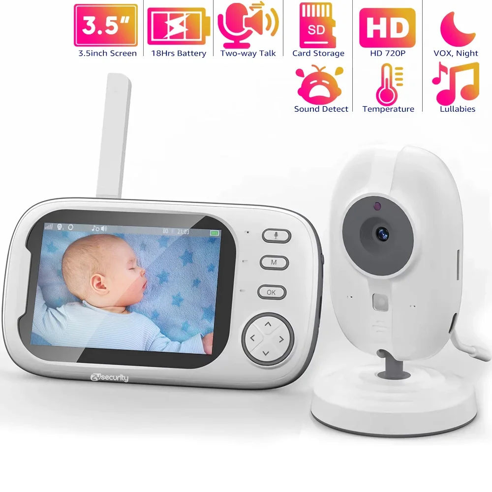 2.4G Wireless Video Baby Monitor with Long Battery Life 3.5 Inches LCD 8 Lullabies VOX Mode 2 Way Audio Talk Night Vision