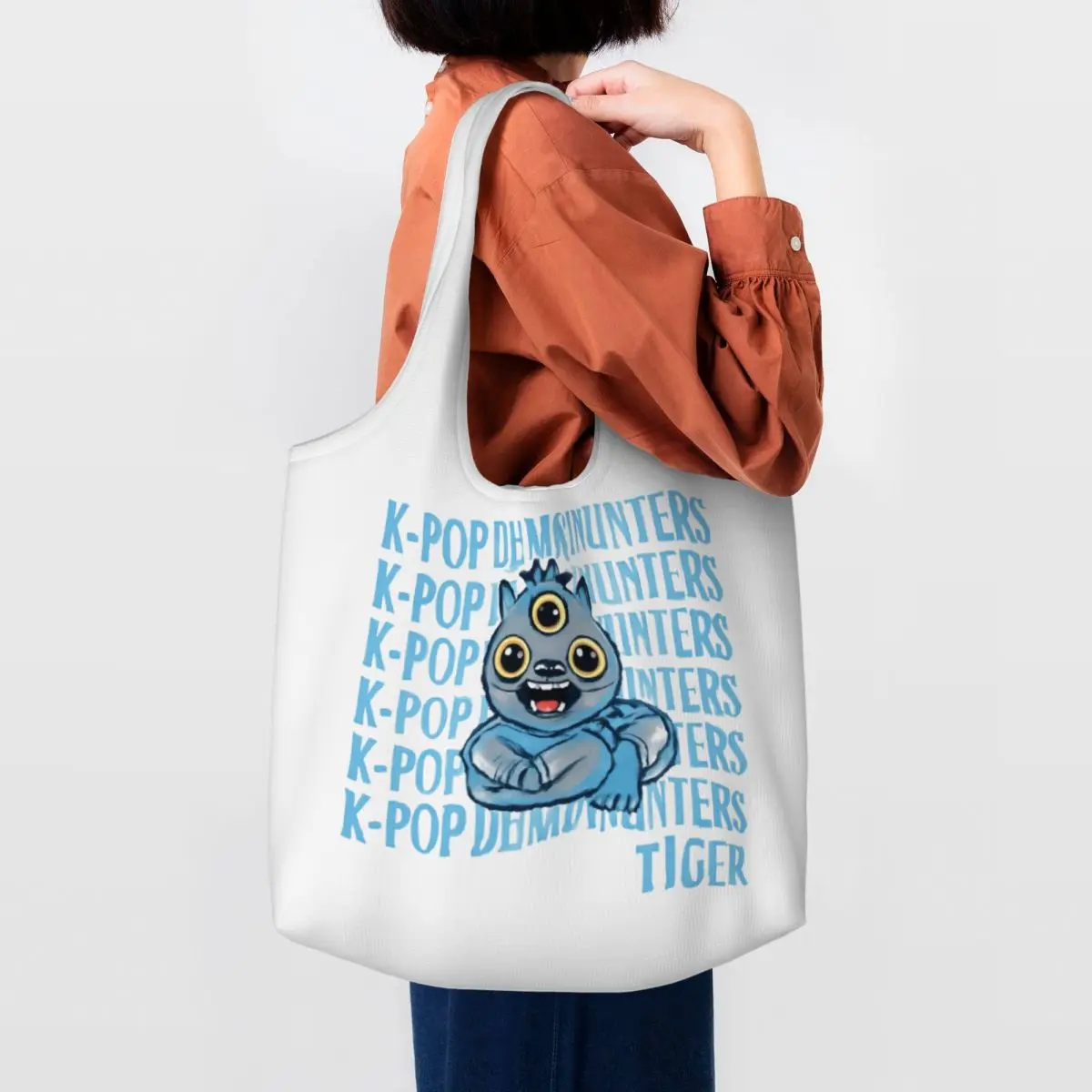 K-Pop Dunkin' Hunters Tiger Large Capacity Canvas Tote Bag Single Shoulder Work Commute Bag For Women Eco-Friendly Shopping Bag