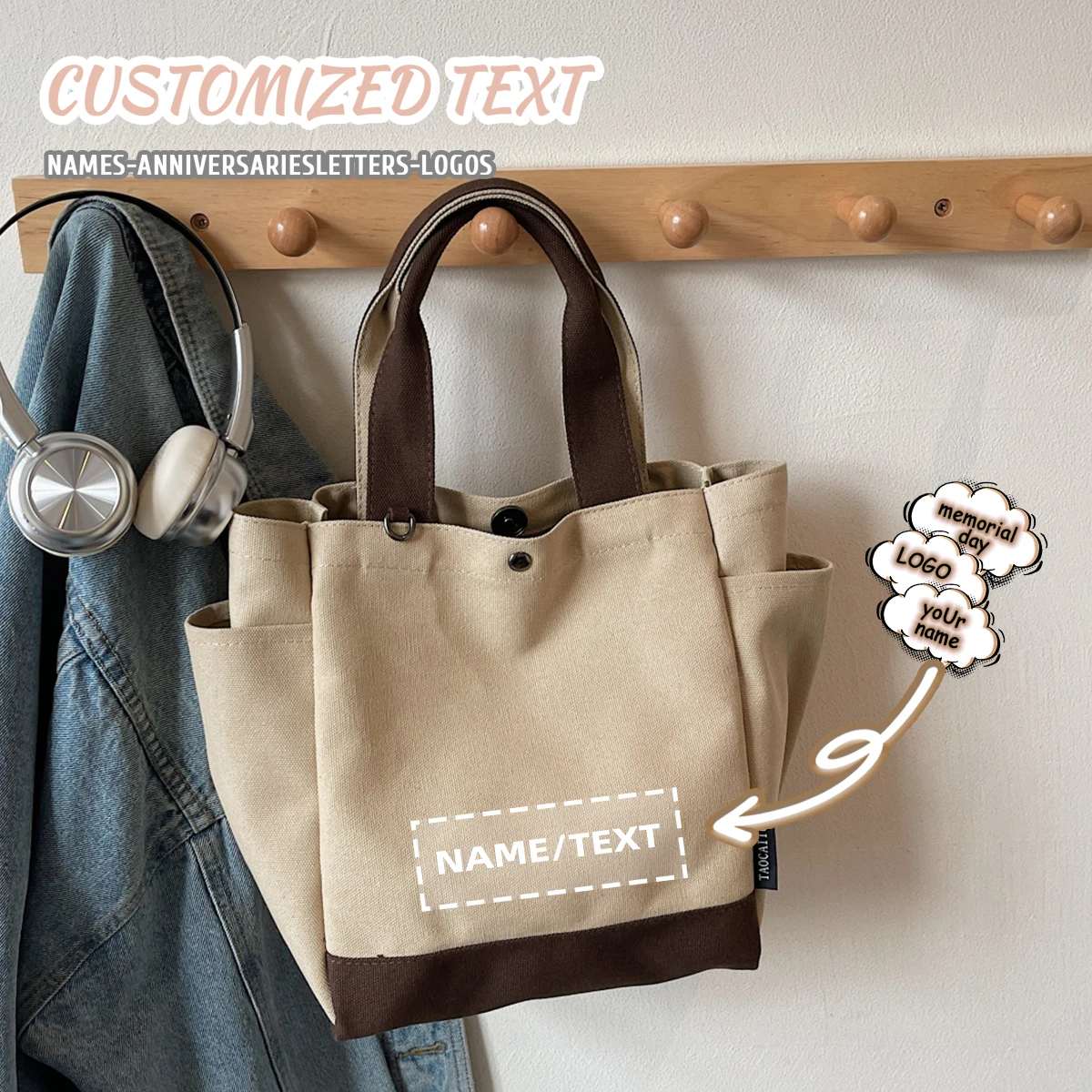 

Высококачественная холщовая сумка большой вместимости с логотипом для женщин, большая сумка для студентов в японском стиле, сумка через плечо, сделай сам