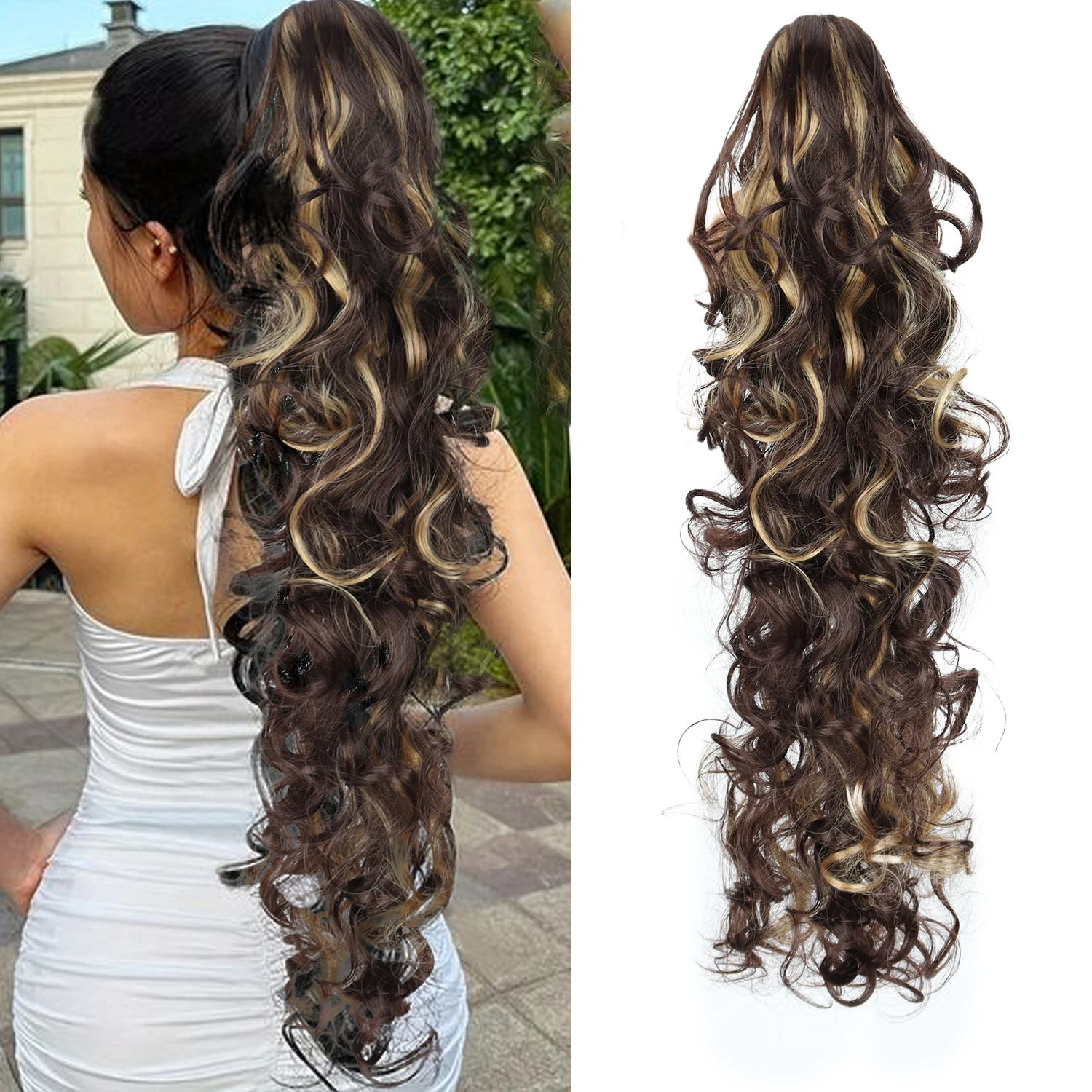 

Long Synthetic Wavy Clip in Hair Ponytail Hair Wigs Extensions Style Claw Pony Tail Hairpiece