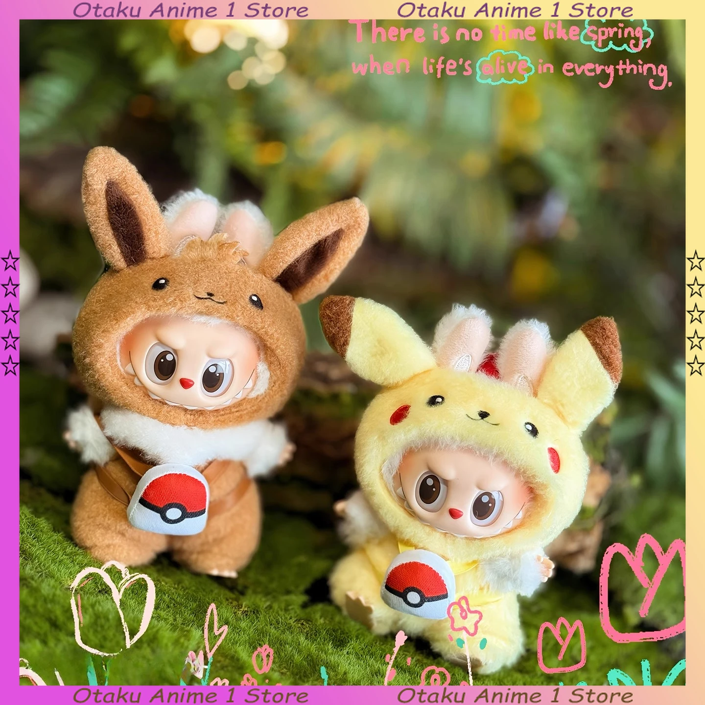 

Kawaii Labubu Clothes Cartoon Pikachu Eevee Outfit with Backpack Mini Plush Doll Clothing Fashion Doll Accessories Gift