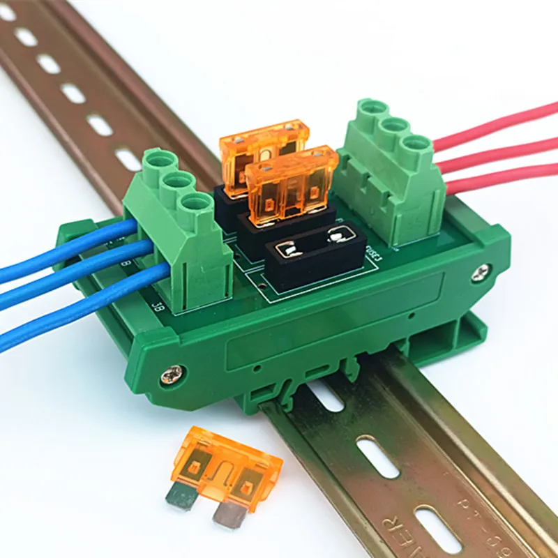 DIN Rail Mount Screw Terminal 3 Channel Fuse Interface Module, Fuse holder, For Mini Medium Small Universal Car Fuse AC/DC 5~32V
