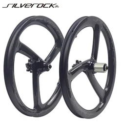 SILVEROCK-Carbon Trispoke Wheels, Disc Brake,  JAVA FNHON, Minivelo Folding Bike, 3 Spoke Wheelset, 20in