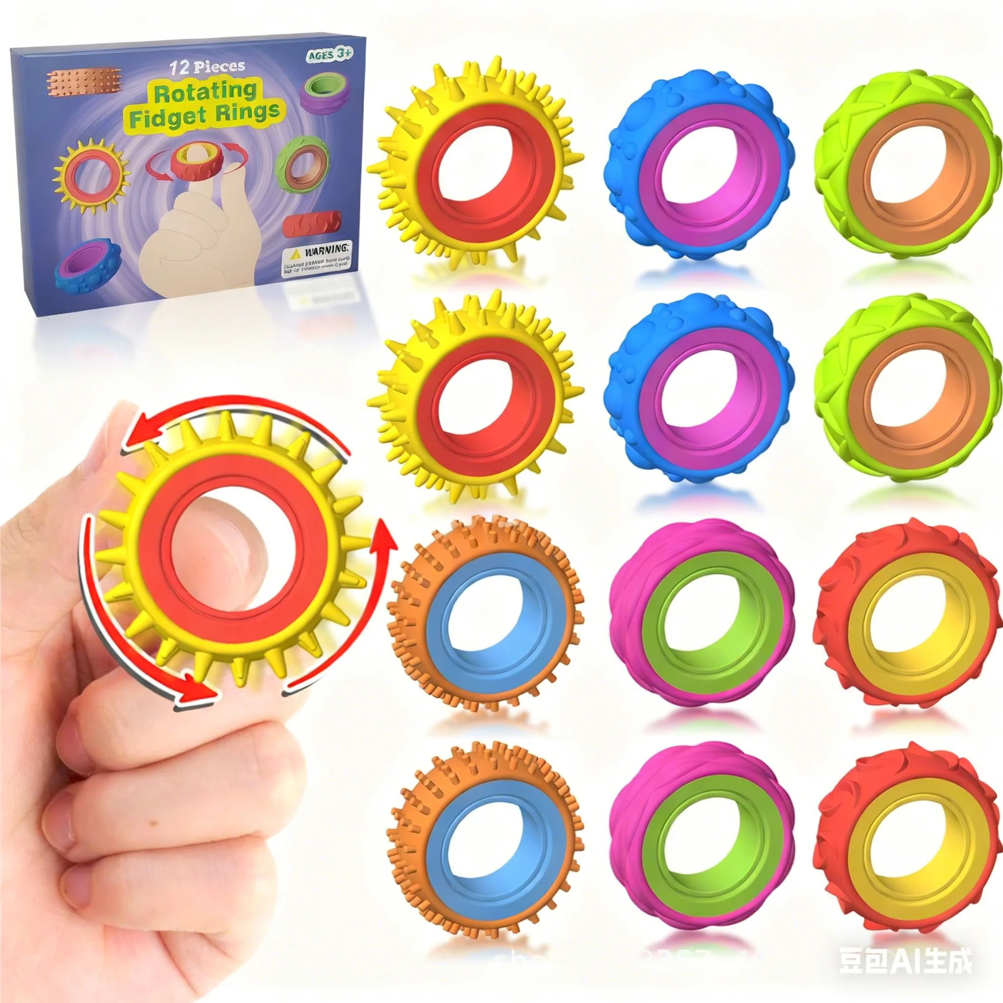Anel Sensorial Giratório Infantil, Brinquedo de Descompressão, Anel Sensorial Fidget, Brinquedo Sensorial para Autismo, Spinner