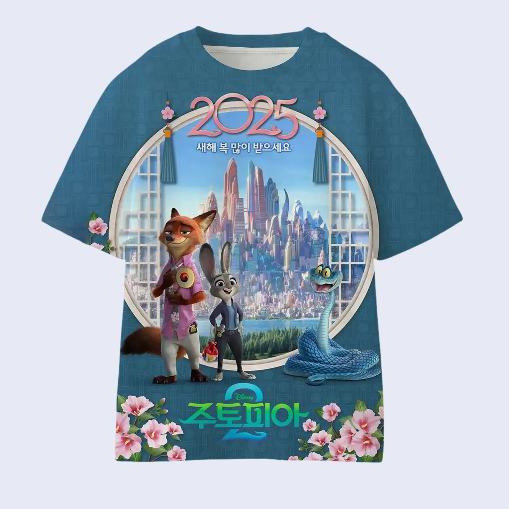 

Детская футболка с коротким рукавом и принтом Гэри, Ника, Джуди из «Зоотопии 2» (2026), дышащая и удобная для дома, одежда для детей и родителей