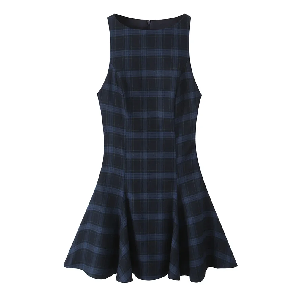 

Taop&Za 2024 college style casual temperament sleeveless plaid A-line dress short skirt winter new women's clothing