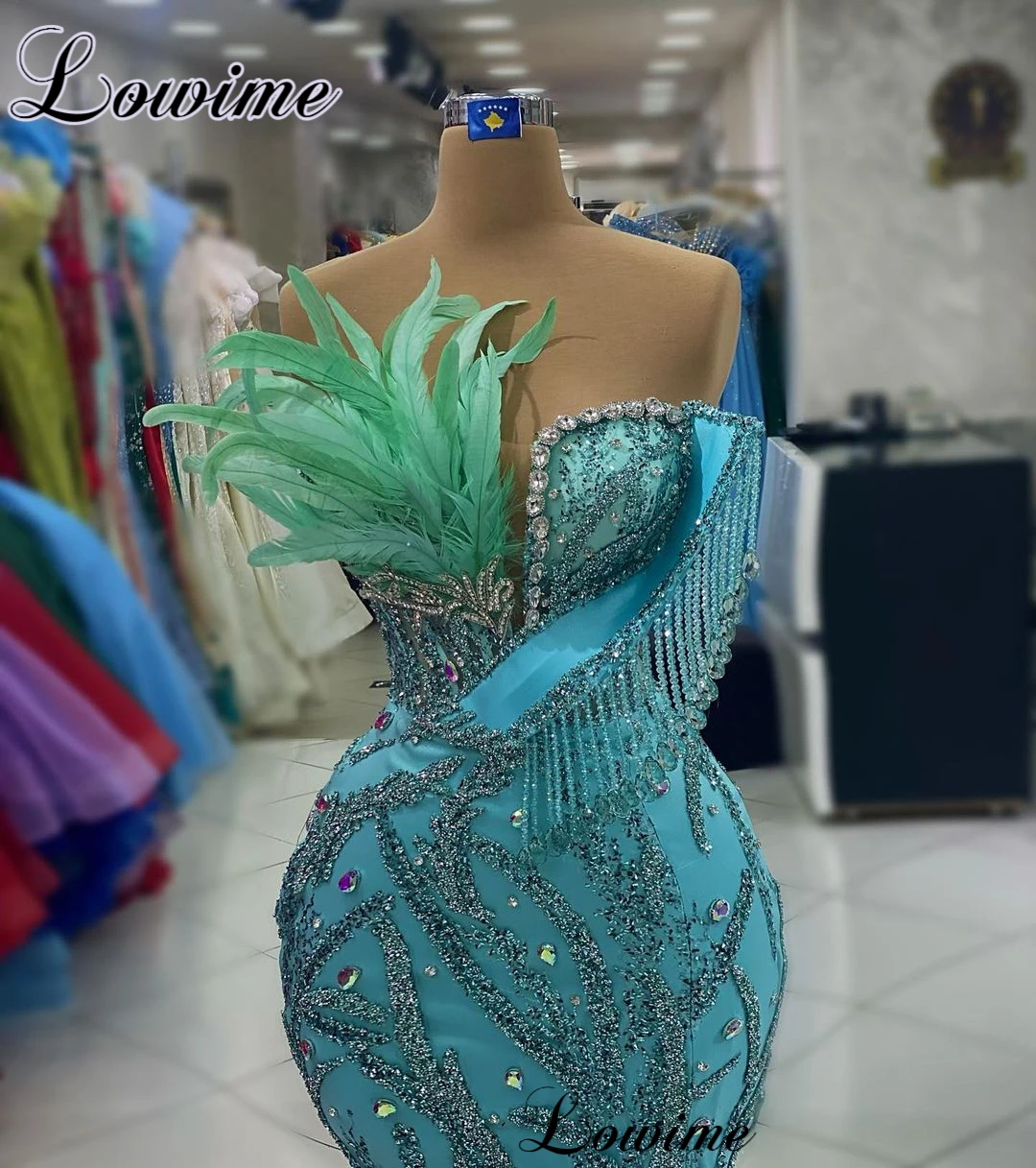 Azul céu, vestidos de celebridades especiais femininos, cristais sem mangas, tapete vermelho de gala, 2023