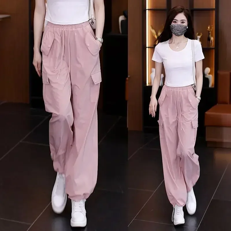 High Waist Summer Woman Trousers Cargo Pants for Women Ice Silk Casual Classic New In G Y2k Streetwear Slacks Korean Fashion 90s