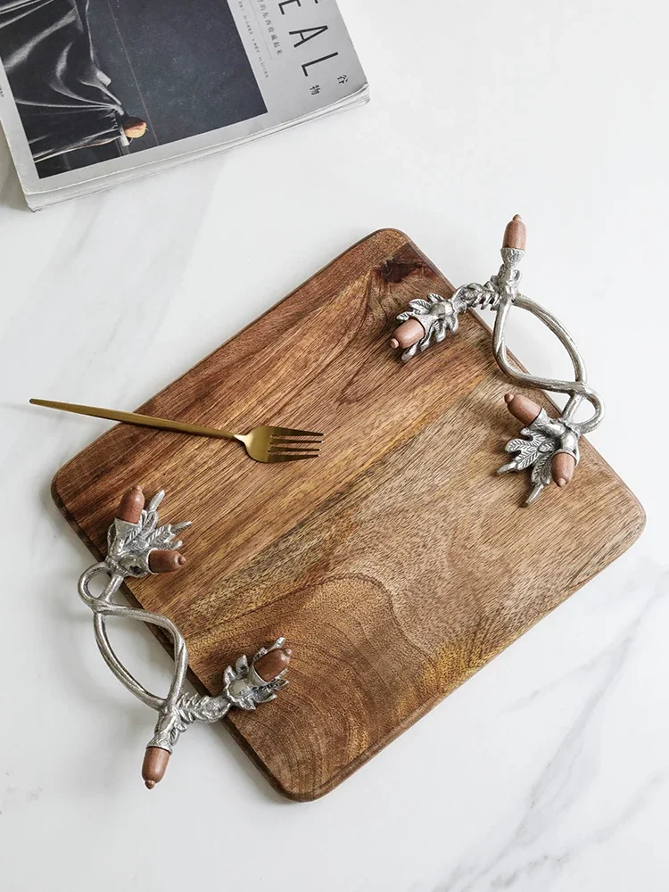 Pastoral Acacia Fruit Plate Restaurant Kitchen Sushi Bread Cutting Board Cutting Board Aluminum Handle Storage Tray Tea Tray