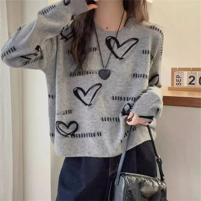 Loose Love Printed German Velvet Bottoming Shirt for Women Autumn and Winter New Thickened Warm Round Neck Long-sleeved Top