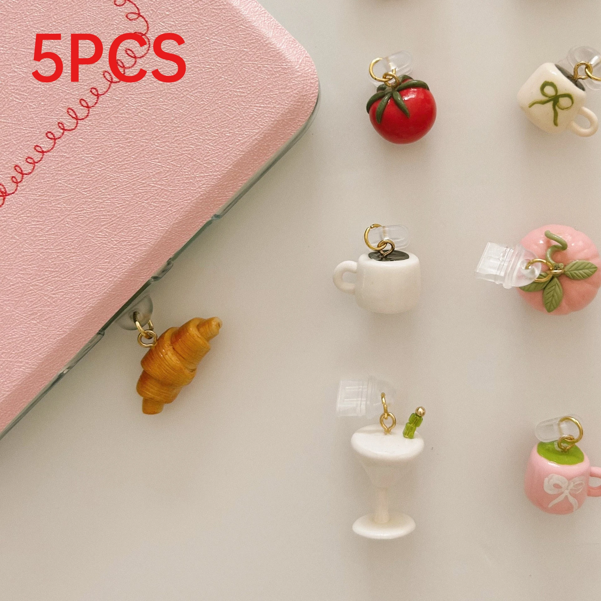 

5Pcs Minimalist Cute Mini Food Charms Persimmon Biscuit Stainless Steel Pendant DIY Necklace Bracelet Jewelry Making Accessories