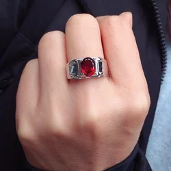 2ct Natural Garnet Man Ring for Daily Wear 7mm*9mm VVS Grade Garnet Silver Ring for Man 925 Silver Crystal Jewelry